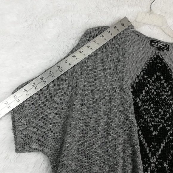 Almost Famous Womens Sweater Open Cardigan Acrylic Diamond Gray Knit‎ Tassles M - Picture 4 of 11